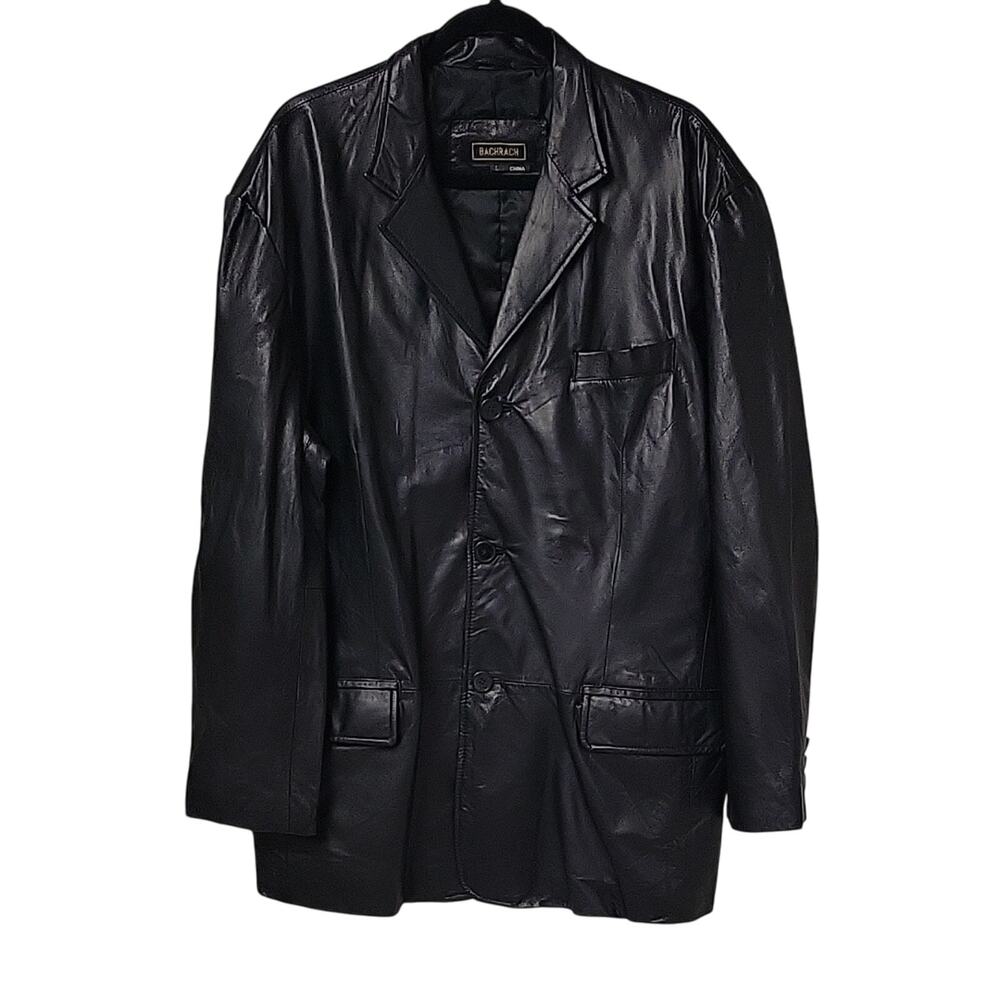 Bachrach Vintage Black Leather Blazer Jacket Mens Size Large